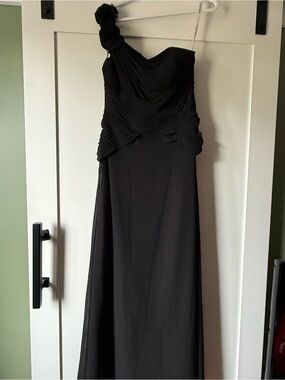 David's Bridal Black One-Shoulder Ruched Evening Gown